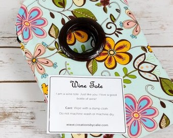 Colorful, Floral, Wine Sack, Champagne Bag, Bottle Tote, Gift Idea, Picnic, Wedding, Housewarming, Hostess, Handmade, Creations by Calie