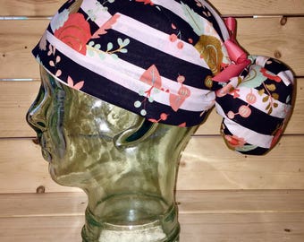 Women's scrub hats / Scrub caps / Scrub caps for women / ponytail scrub cap / scrub hat for women / nurses cap/ mint and pink rose metallic