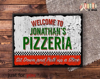 Custom Pizzeria Sign, Retro Plaque, Metal Wall Sign, Retro Style, Kitchen Sign, Personalised Pizza, Retro Kitchen Decor, Pizza lover