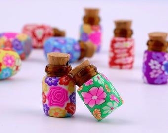 10pcs Cute Mini Glass Polymer Clay Bottles Containers Vials With Corks
