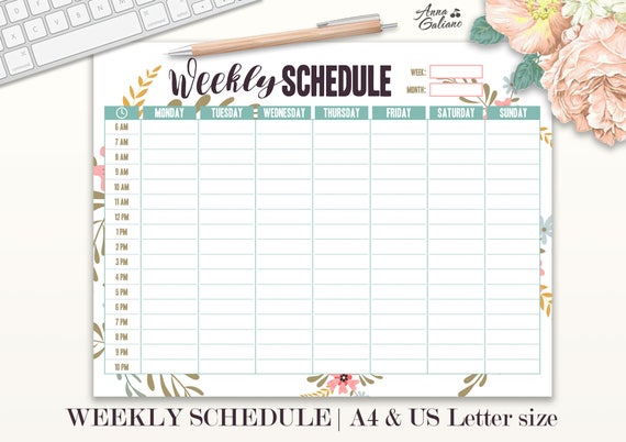 weekly schedule printable hourly planner weekly organizer