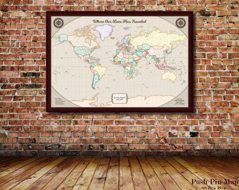 World Push Pin Map of the World Canvas Map Push Pin Travel Map Large World Map Poster Print Large Map Wall Art World Travel Map Travel Decor
