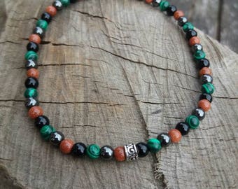 Mixed Semi Precious stone bead bracelet with Sterling Silver Patterened Band