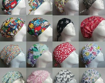 MULTI BUY DISCOUNT Scrub caps, scrub hats, tie back elastic surgical theatre medical chemo cap, gifts for doctors, gifts for vets