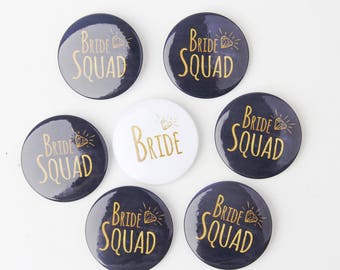 Bride Squad Pins, Bachelorette Party, Hen Night Badges, Bride Button, Black and Gold Badges, Last Fling, Bright White, Classy Bridal Shower