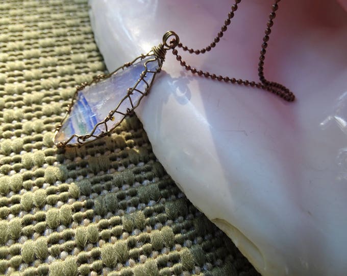 A Large piece of beach glass - Lake Michigan Beach Glass with an image of the beach and Chicago Skyline - Wire wrapped -