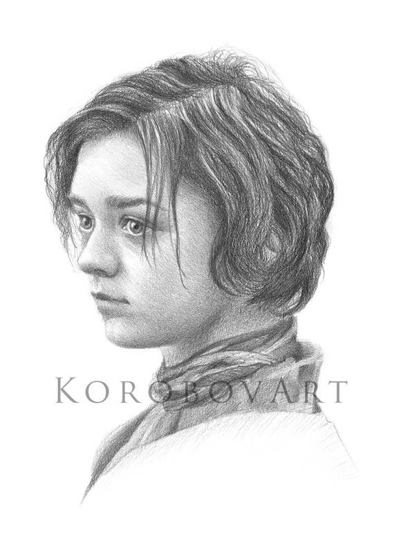 Arya Stark Art Print Of Original pencil drawing portrait of