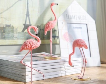 Flamingo resin figurine with gold plated metal base / High quality / paperweight / Desk decoration / Gift / Lunarbaystore.com