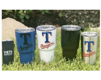 YETI - Authentic TEXAS RANGERS Yeti Cup Mug 20 oz or 30 oz Rambler Tumbler custom unique gift idea for rangers fan Dallas resident present