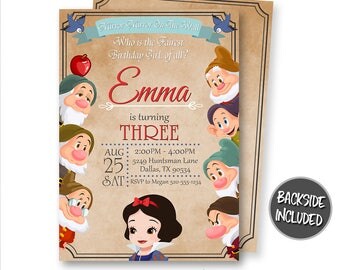 Snow White Invitation, Snow White Birthday Invitation, Snow White Party, Princess Snow White, Personalized, Printable, Seven Dwarfs, Invites