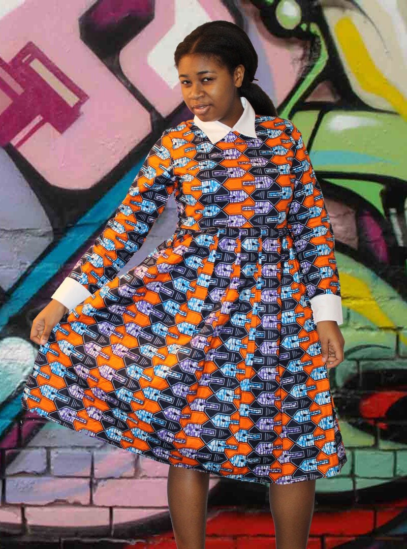 African clothing  Ankara  fabric pattern  dress  Orange Blue