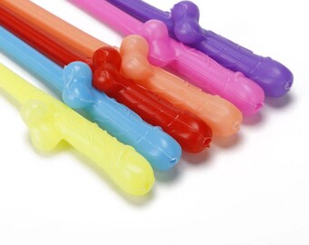 Penis Straws - MATURE CONTENT - Willy Straws Assorted Colors - Hen Party straws qty 6 - Oil Patch Burlesque