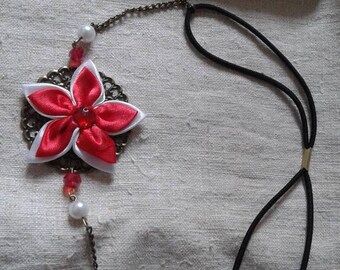 "headband" print and red and white flower "