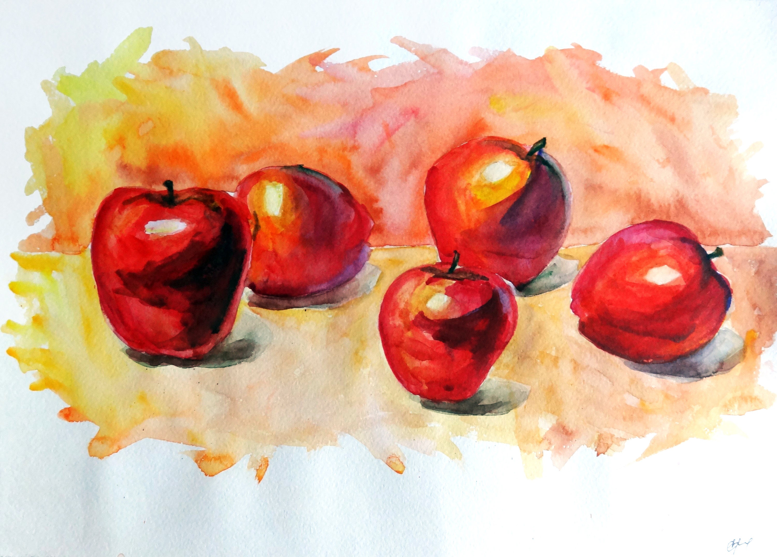 Red apples Watercolor painting Apples print Kitchen decor