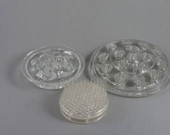3 Vintage Flower Frogs...2 Clear Glass, 1 Plastic...Housewarming Gift - Wedding Decor...Flower arrangement tool