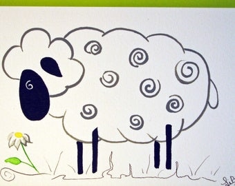 "Sheep poet" watercolor format postcard 10.5 X 15.5