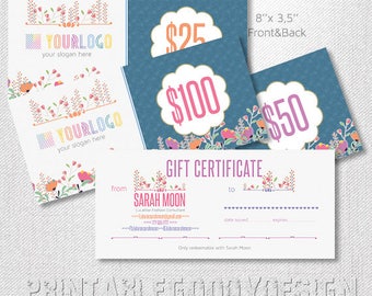 Gift Certificates|front & back | 8 x 3,5 |sheep|Flowers |Free Personalization | Home Office Approved | DIGITAL PRINTABLE