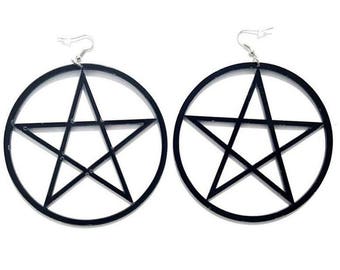 Black Large Pentagram Earrings