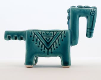 Turquoise Decorative Ceramic Horse Candle Holder, Home Decor, Handmade Ceramic Decor, Pottery Horse , Ceramic Horse, Gift, Horse Figurine,