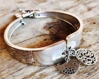 Vintage Cutlery Bracelet - up cycled cutlery with tree of life & bird