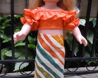 Ruffled off the shoulder blouse and straight skirt. Fits like American Girl doll clothes, 18 inch doll, AG doll clothes, doll clothes