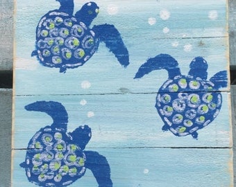 Turtle Hatchlings, Sea Turtle Art, Sea Turtle Pallet Art, Sea Turtle wood art, Turtle painting, Coral art, Coastal Decor, Beach Decor
