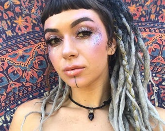 Ombré Human Hair Dread Set / Black to grey to white dreadlock extensions / Bohomenian festival fashion hairstyle/ dreads
