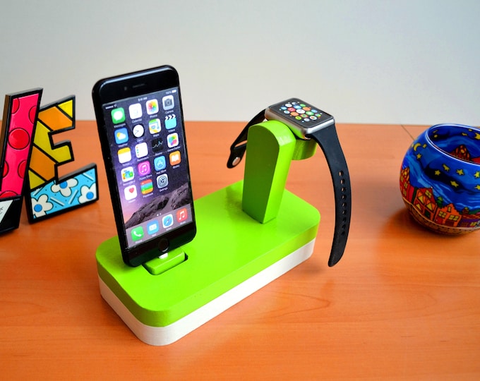 iPhone green Stand Apple Watch Stand Apple Watch Dock Phone Station Docking Station Charging Station Nightstand Personalized Gift