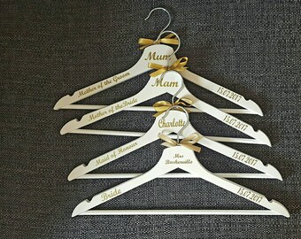Personalised Wedding Hangers, Bridal Party Hangers, Wedding dress Hangers, Hangers with name date & role.