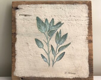 Sage Folk Painting on reclaimed barn wood 7 1/2 x 7 1/2 by Zata Palange