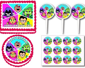 Teen Titans Go! Birthday Party Edible Cake Cookie Toppers or Plastic Cupcake Pick Stickers Decoration Baking Supply