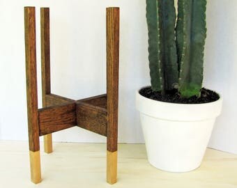 Mid Century Modern Plant Stand with Gold Legs