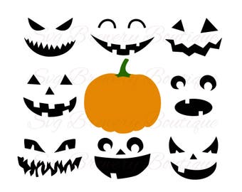 Pumpkin faces, Halloween, jack o lantern, SVG (layered), PNG, DXF, for cricut, silhouette studio, cut file, vinyl decal, t shirt design