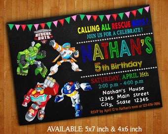Rescue Bots Invitations/ Rescue Bots Birthday Party Invitation/ Rescue Bots Digital File/ Rescue Bots Printable/ Transformers Rescue Bots