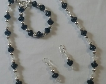 Large Blue Pebble with Silver beads (#61)