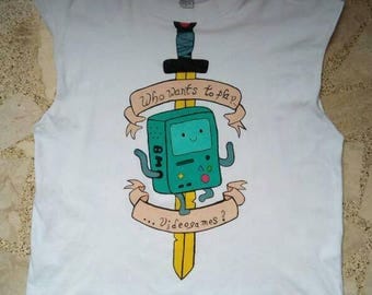 Adventure Time hand painted Shirt with cut off sleeves UNISEX (personalized) WORLDWIDE SHIPPING