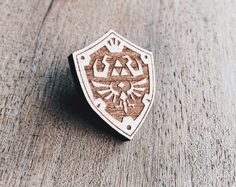 Hylian Shield Wooden Pin - Zelda, Link, Rupees, Shields, Gaming, Gamers, Nintendo, Wooden Pins, Enamel Pin, Enamel Pins, Retro, Classic