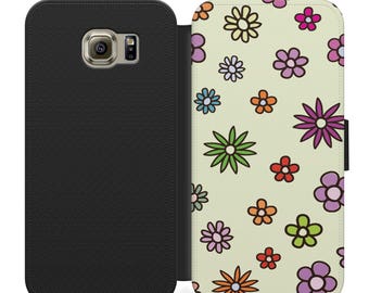 Carton purple red and green flowers flip wallet phone case for iphone 4 5 6 7, Samsung s2 s3 s4 s5 s6 s7 S8 S8 plus and more