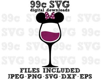 Minnie Bow Wine Glass SVG DXF Png Vector Cut File Cricut Design Silhouette Cameo Vinyl Decal Party Stencil Template Heat Transfer Iron