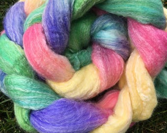 Spinning fiber, hand-dyed combed top for spinning or felting