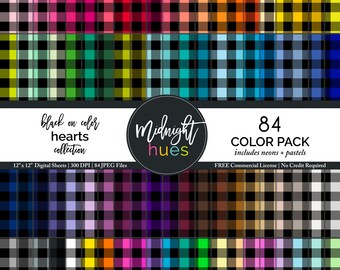 Plaid Digital Paper - 12 x 12" JPEG - 84 Colors Chalkboard Checker Pattern - Buffalo Plaid Digital Paper - Black Gingham Scrapbook Paper