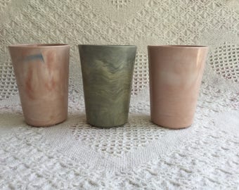 Vintage Bakelite Tumbler Set of Three Pink and Grey