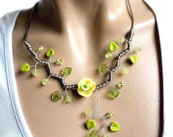 Necklace green leaves and yellow flower