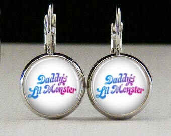 Harley quinn Glass bezel earrings superhero earrings daddys lil monster jewelry gift photo earrings photo jewelry glass jewelry