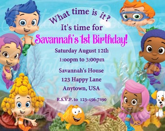 Bubble Guppies Birthday Party Invitation/ Little Mermaids Party Invite