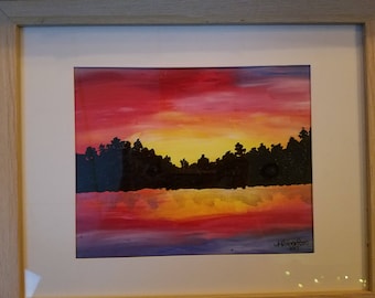 Sunset at the Lake (With Frame)