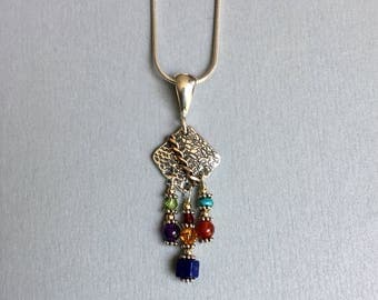 Multi color sterling silver necklace with goldfilled accent,