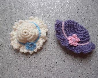 Lot de 2 chapeau miniatures au crochet réalisés à la main en coton