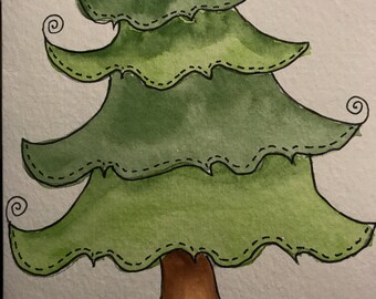 Whimsical Christmas Tree water color card