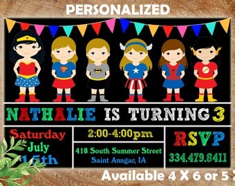 Super hero invitation, superhero invitation templates, superhero birthday party invitation, superhero party invitations, Superhero Girls